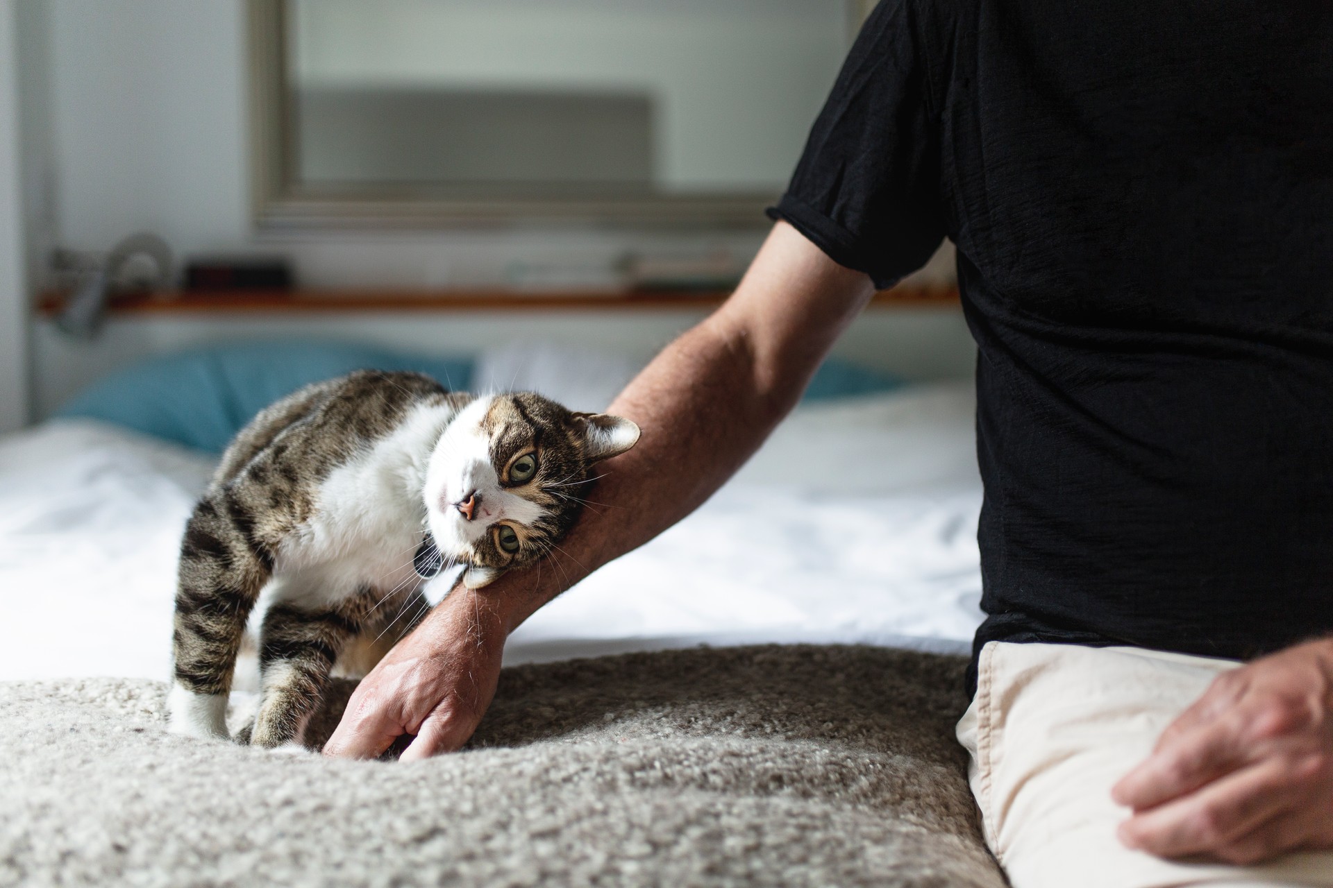 A mature man and his cat